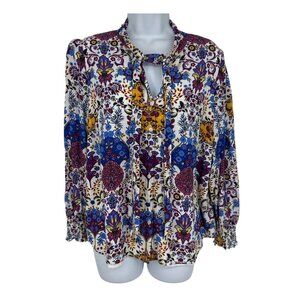Talbots Petite Tie-Neck Blouse With Smocked Cuffs & Long Sleeves Size XLP